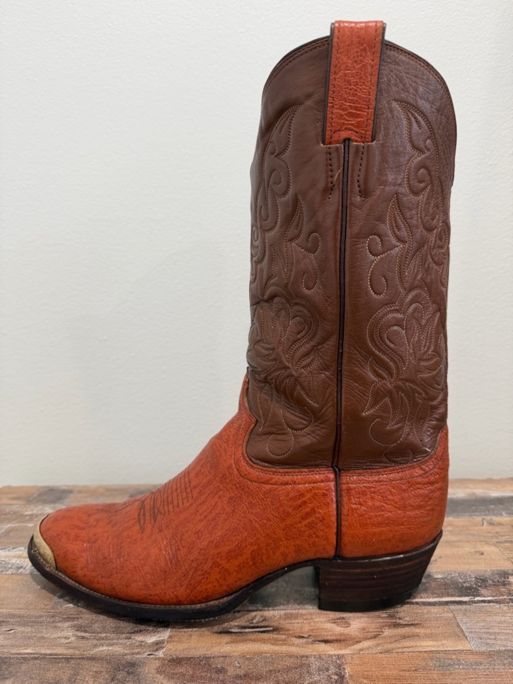 VNTG JUSTIN 9117 Mens Cowboy Boots 11.5D Brown Textured Leather USA Western Cap - Picture 7 of 15